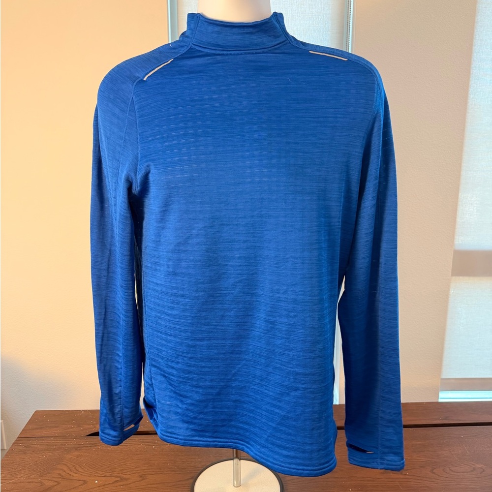 H&M Sport Running Shirt Blue Long Sleeve Reflective Thumb Holes - Small